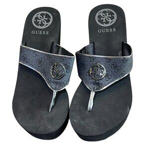GUESS Sarraly Womens 10 M Eva Black Wedge Slip On Thong Sandals Logo
